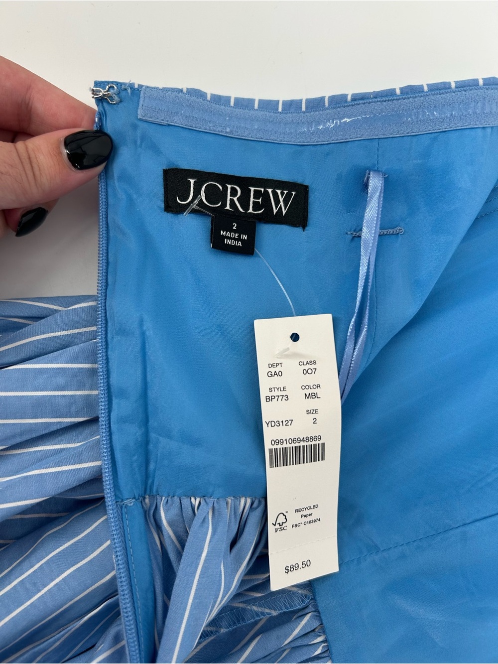 NWT J. Crew Strapless Peplum Top in Stretch Cotton Poplin-Blend Stripe Size 2 - Picture 8 of 11